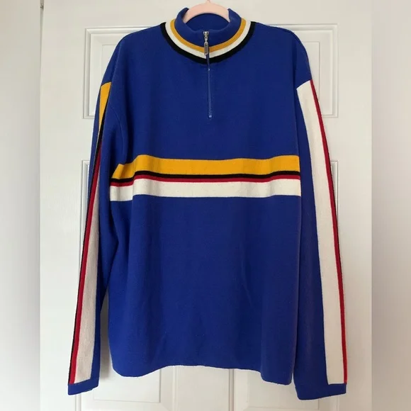 Stylish Blue Zip-Up Sweater with Stripes | Size L/XL - Picture 2 of 4